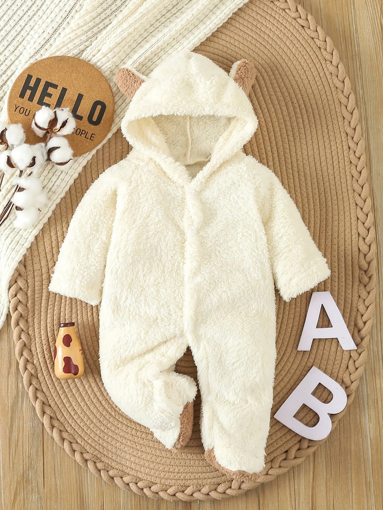 Rvxuanbaby Autumn Newborn Baby Rompers Warm Fleece Hooded