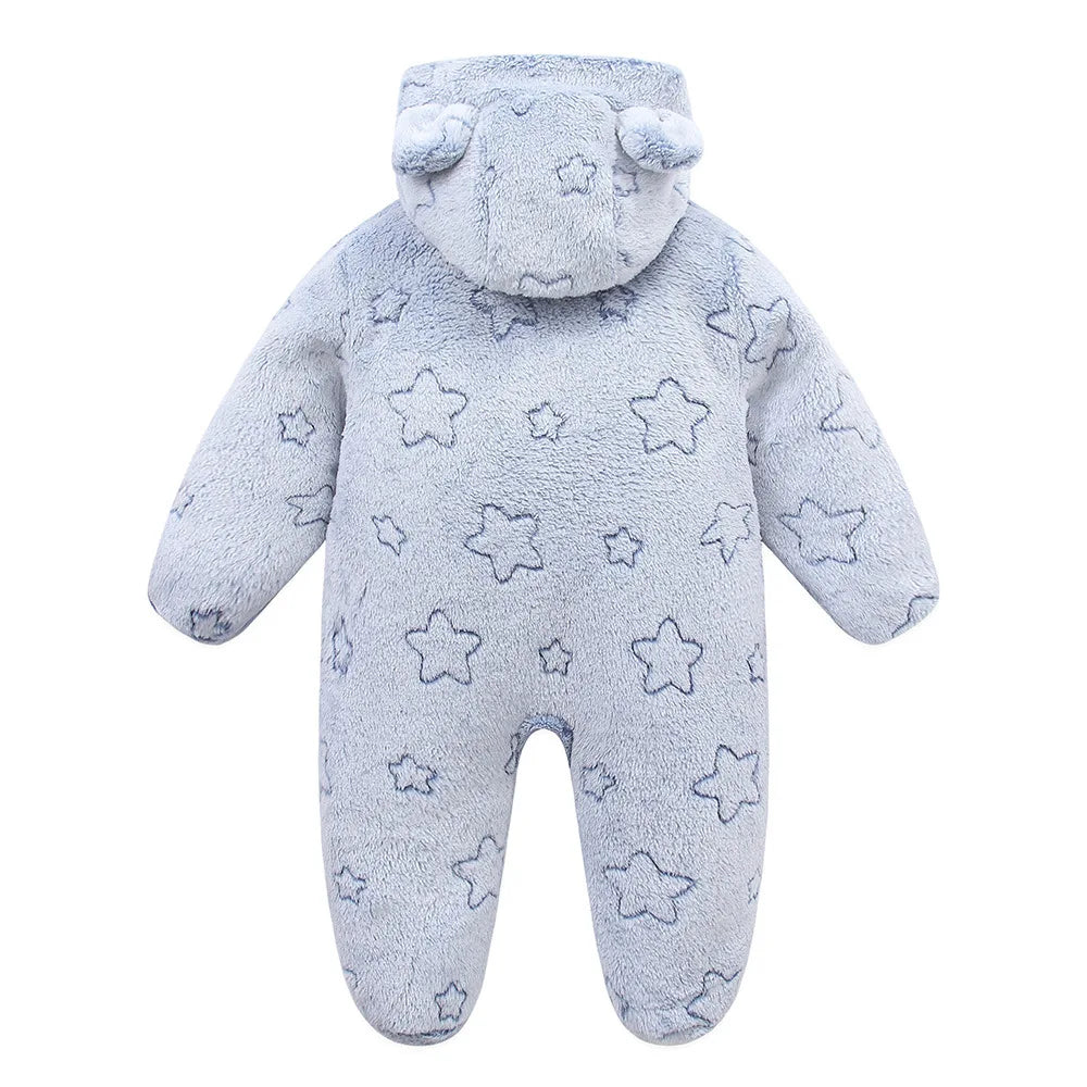 OLEKID Hooded Flannel Baby Rompers Jumpsuit Newborn Infant