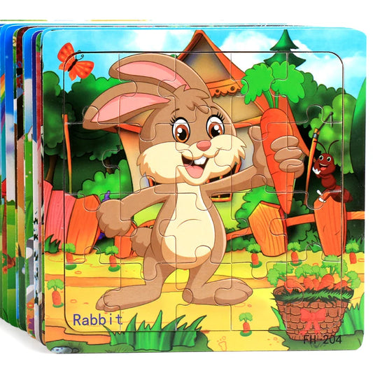 Wooden 3D Puzzle Cartoon Animals and Vehicles Jigsaw for Kids
