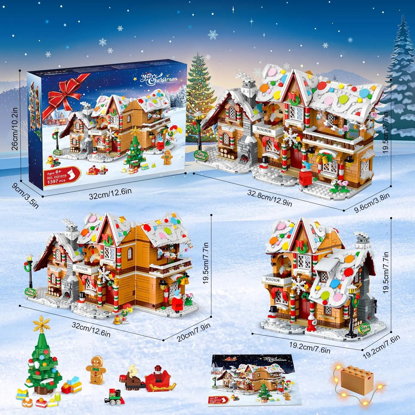 HOGOKIDS Christmas Gingerbread House Building Toy With LED