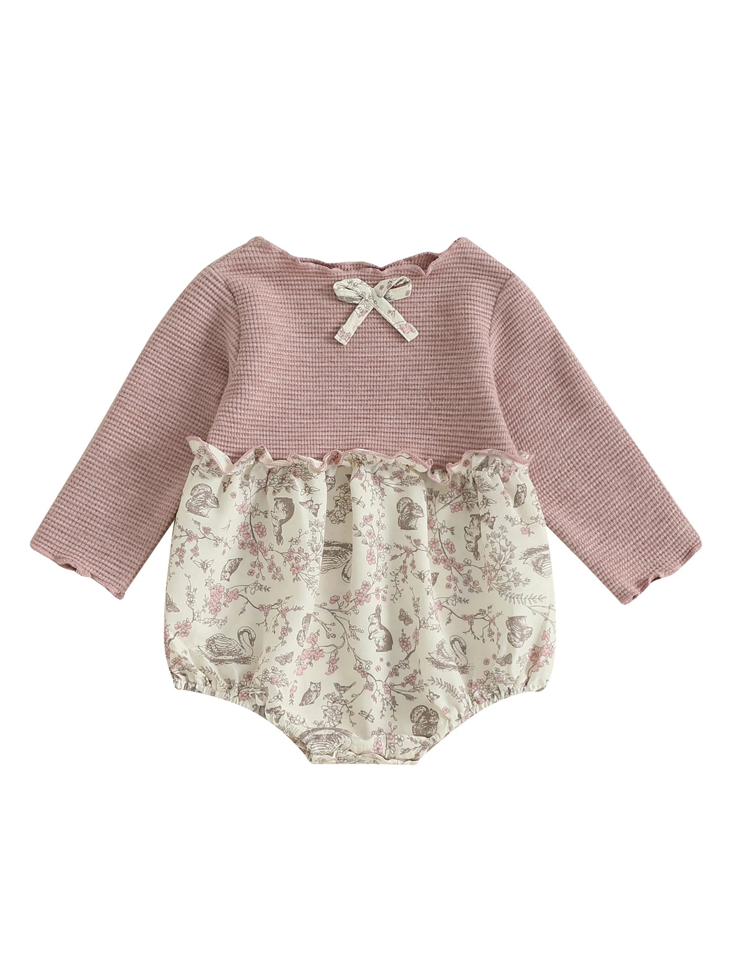 Toddler Girl Winter Warm Jumpsuit Floral Patchwork Romper