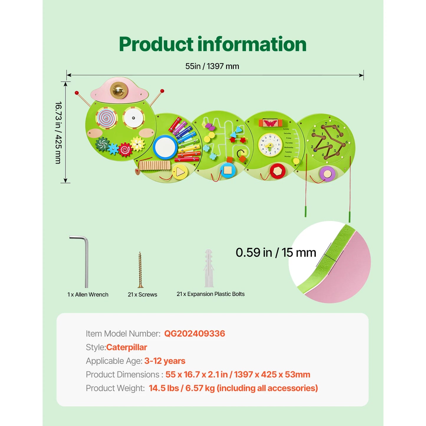 SucceBuy Caterpillar Kids Wall Busy Board 12 Activities