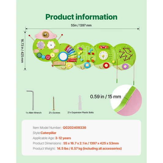 SucceBuy Caterpillar Kids Wall Busy Board 12 Activities