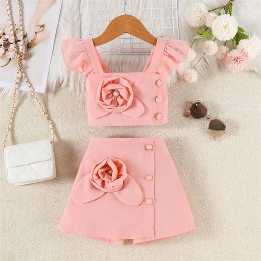 Baby Girl Summer 2 Piece Set With 3D Floral Detailing