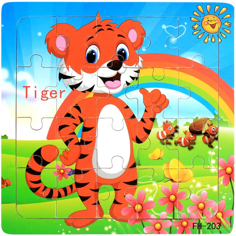 Wooden 3D Puzzle Cartoon Animals and Vehicles Jigsaw for Kids