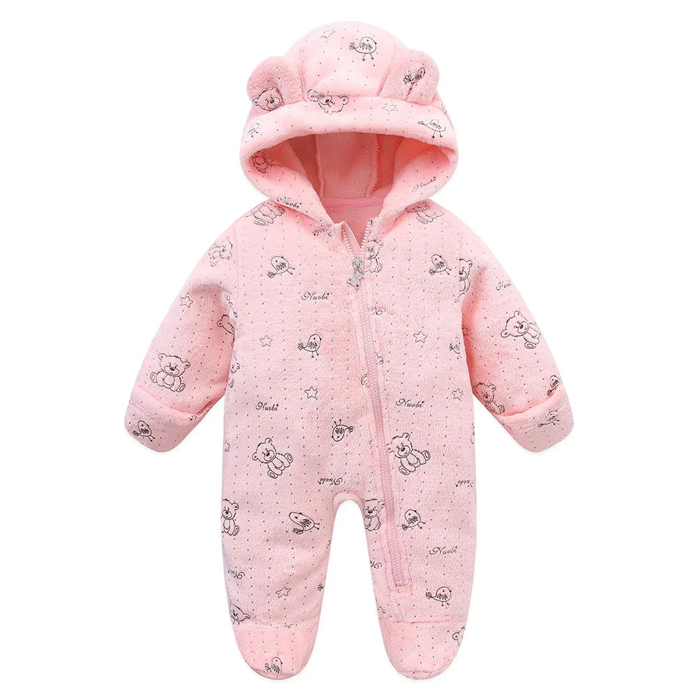 OLEKID Hooded Flannel Baby Rompers Jumpsuit Newborn Infant