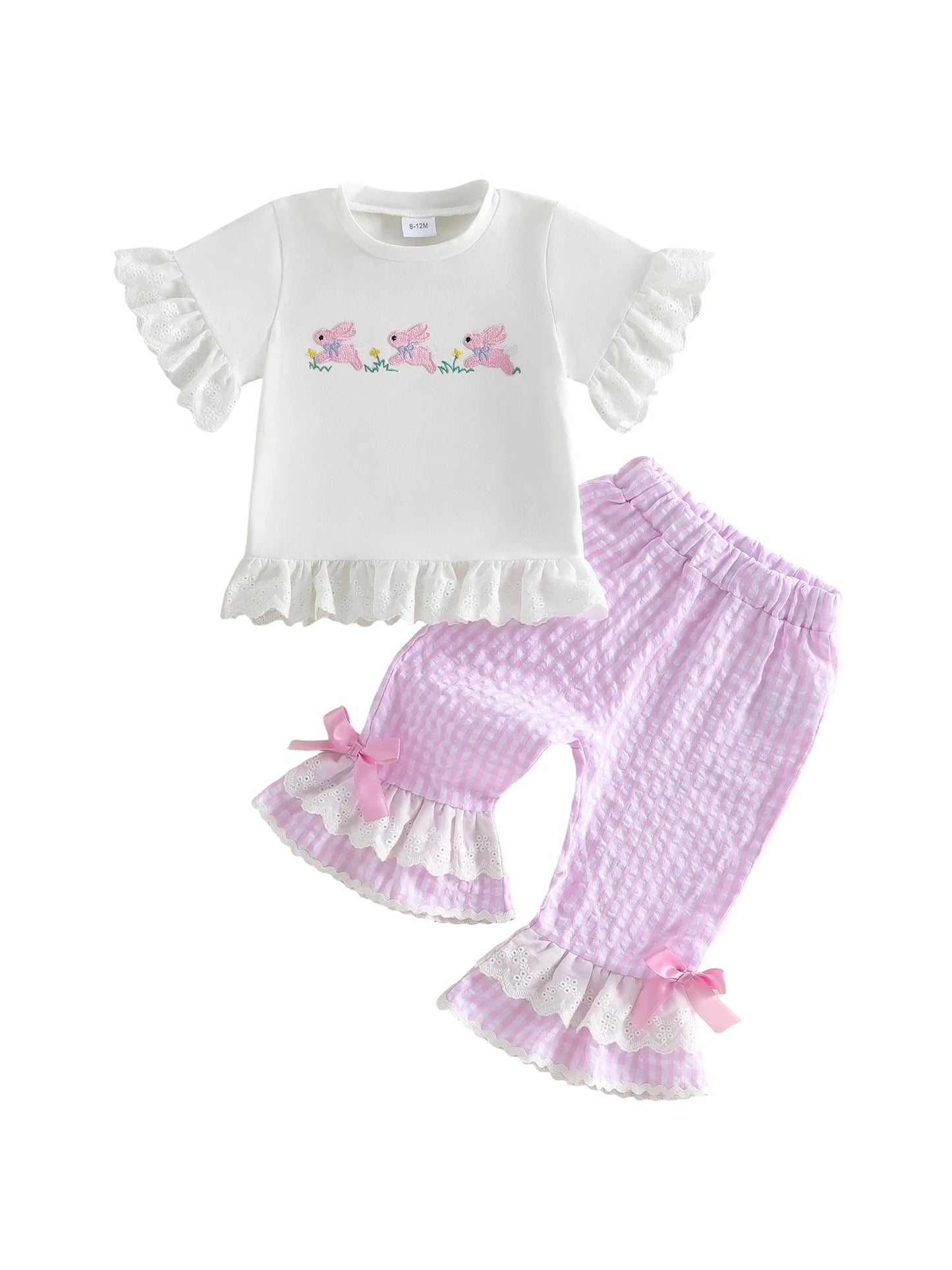 Infant Girl Floral Ruffle Top And Denim Shorts 2-Piece Set