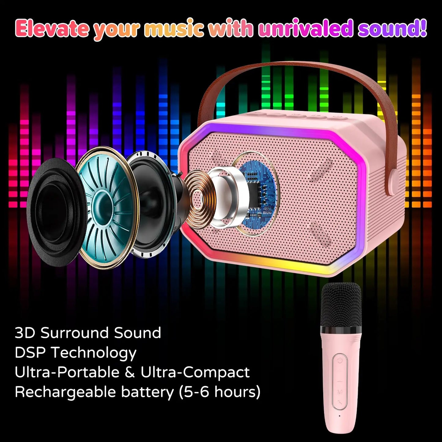 RIVGOTC Mini Karaoke Machine for Kids Bluetooth Microphone