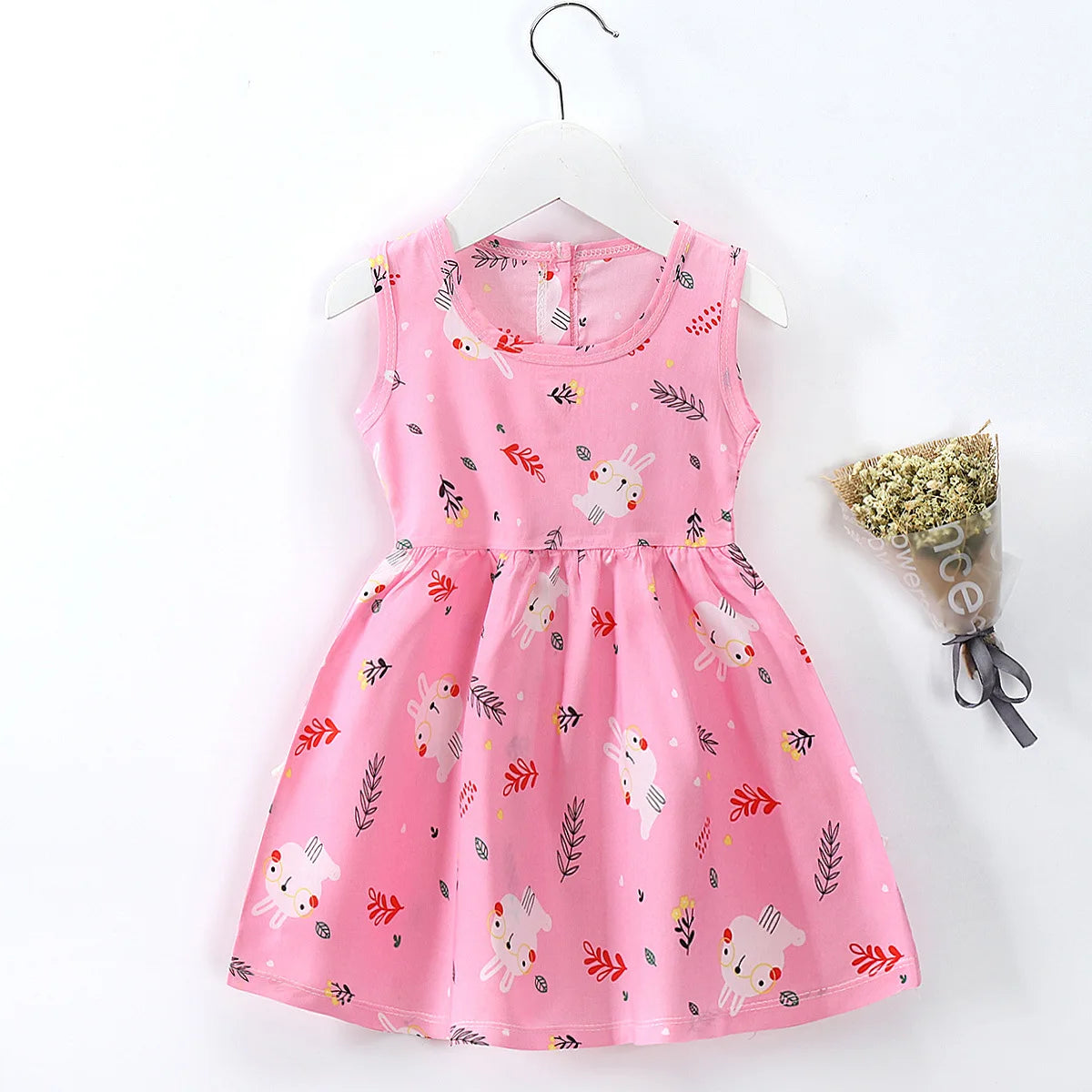 Girls Floral Cotton Sleeveless Knee Length Princess Dress Outfit