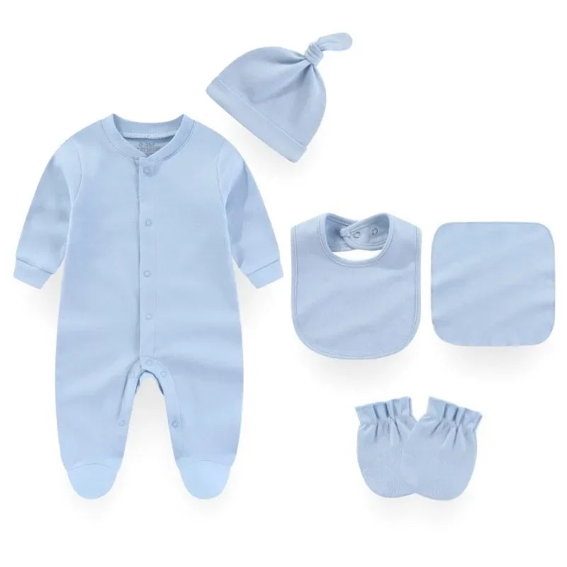 KiddiezoomCN Unisex Baby Romper Set Burp Cloth Bib Hats