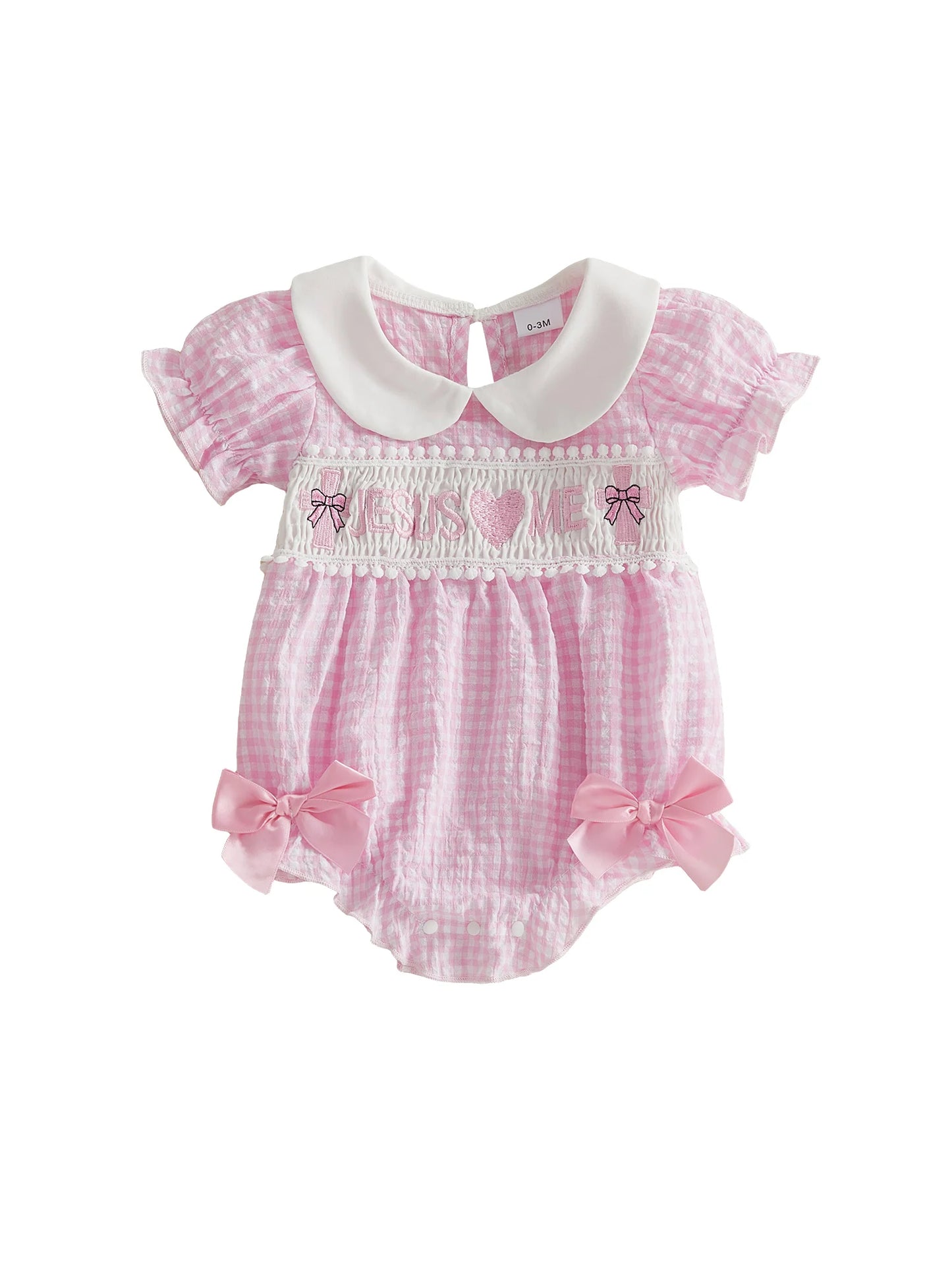 NONECN Baby Girls Summer Romper With Heart Embroidery Plaid Design