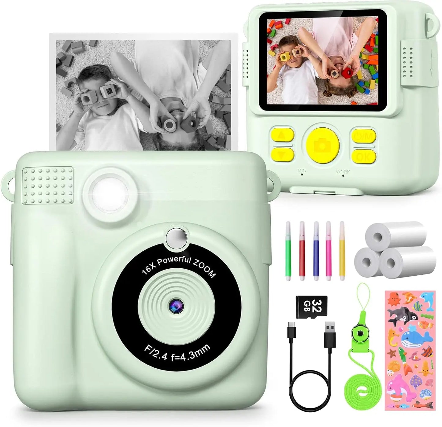 DIAMOOKYCN Kids Digital Camera 1080P HD Instant Print Gift