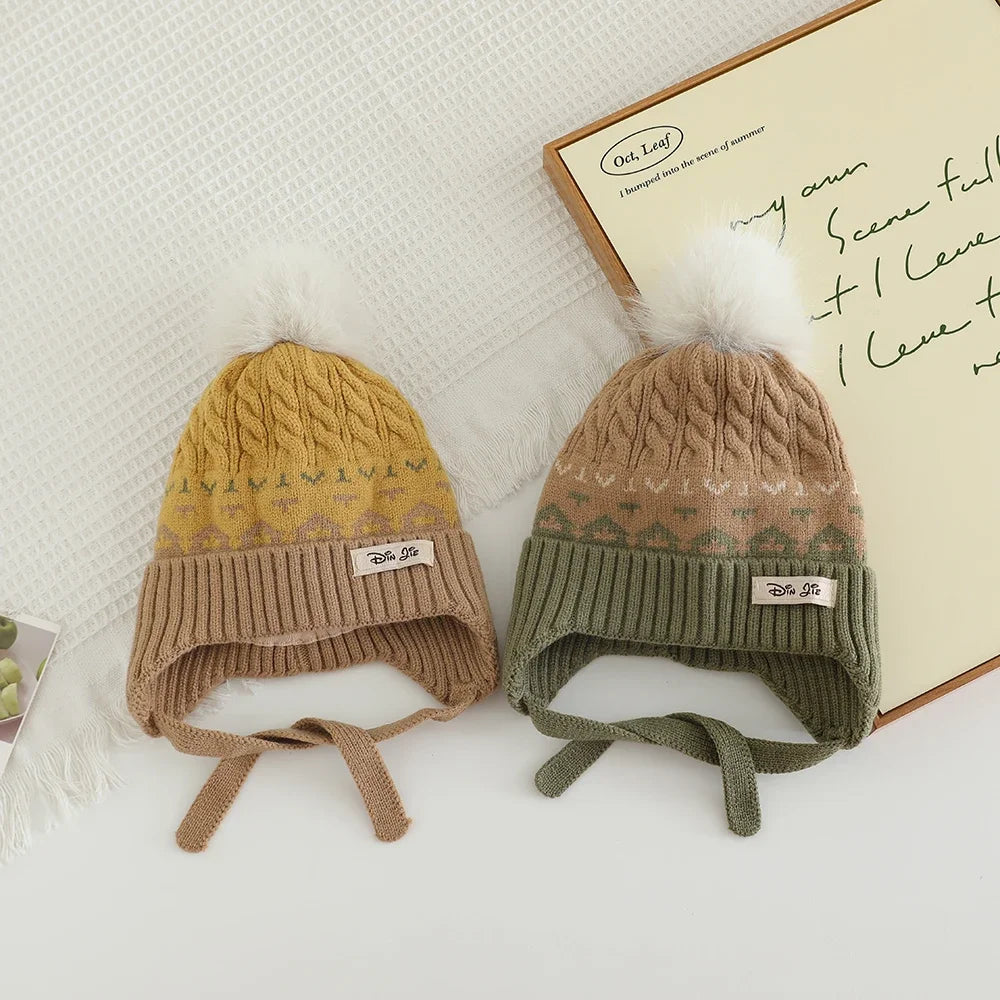 Winter Knitted Headwear for Children UltraSoft Hypoallergenic Pompom EarProtection