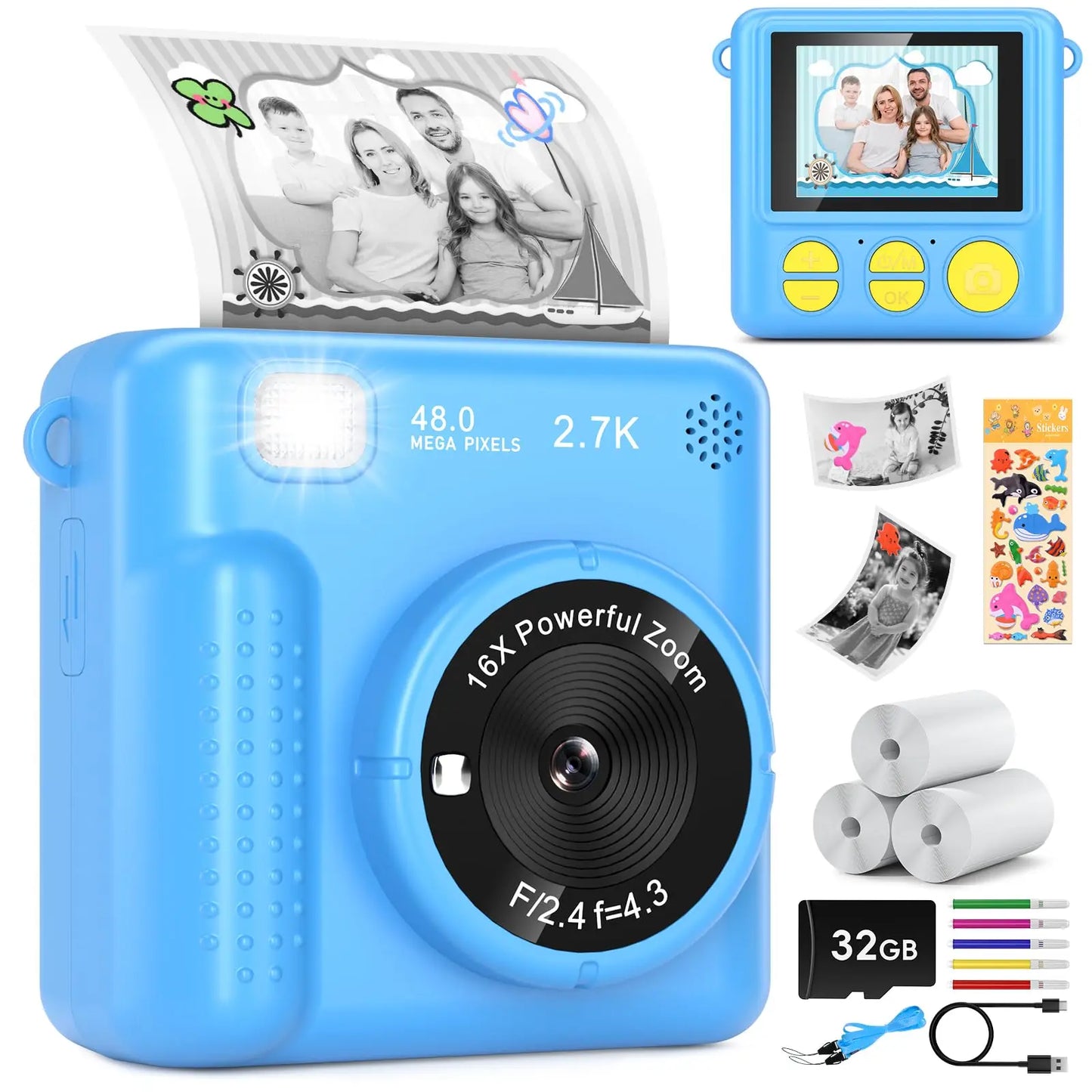 Kids Digital Camera Toy H20 Instant Print FHD Selfies