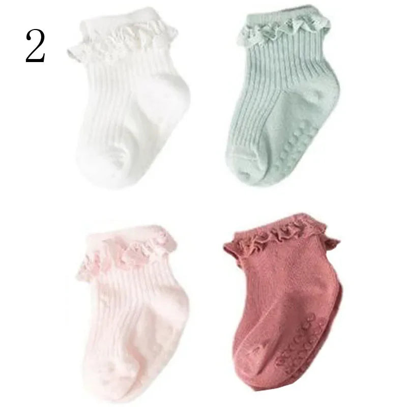 JYFTNCCN Baby Non Slip Cotton Socks 4 Pair Set For Girls