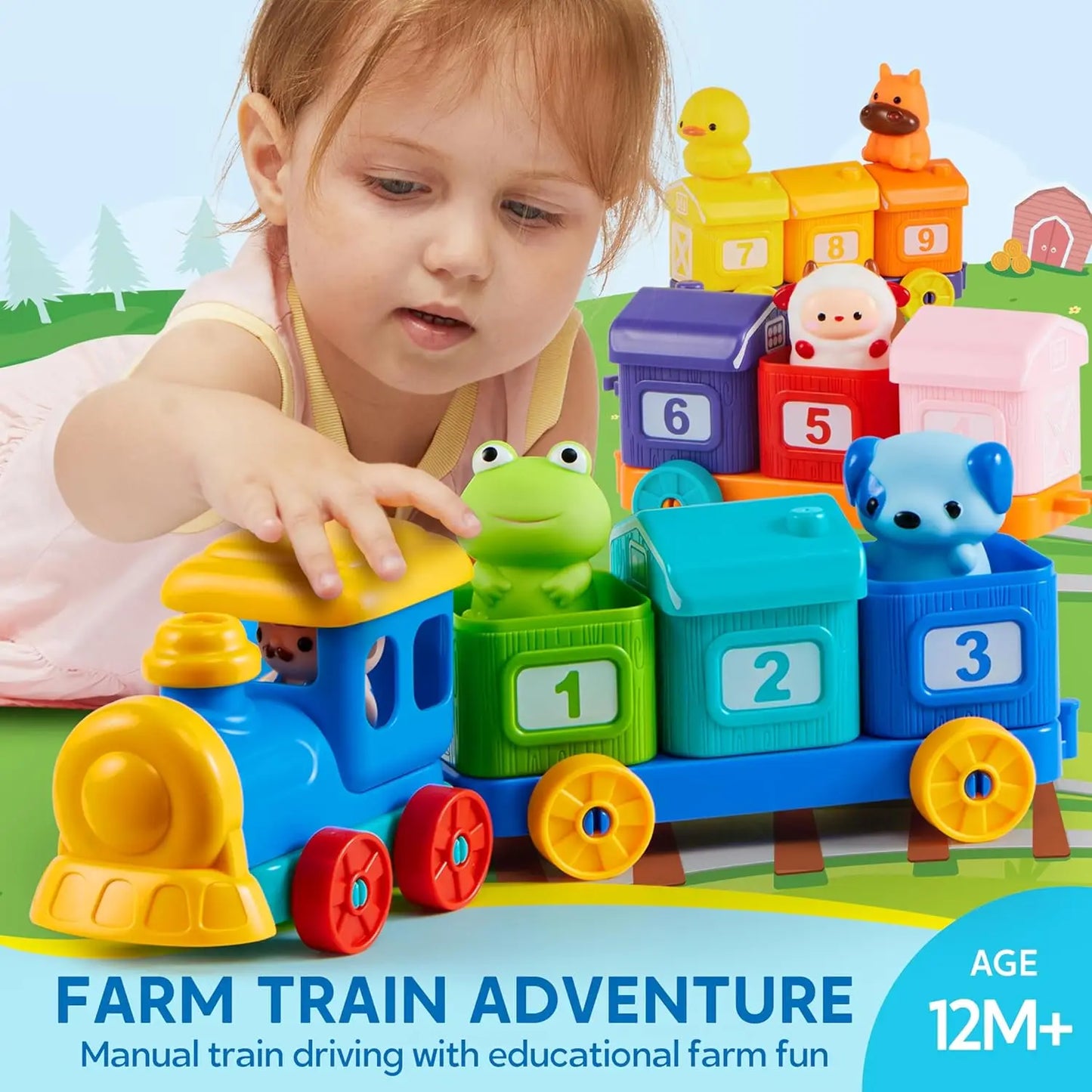Joyfy Learning Farm Train Counting Sorting Montessori Toy 9 Animals