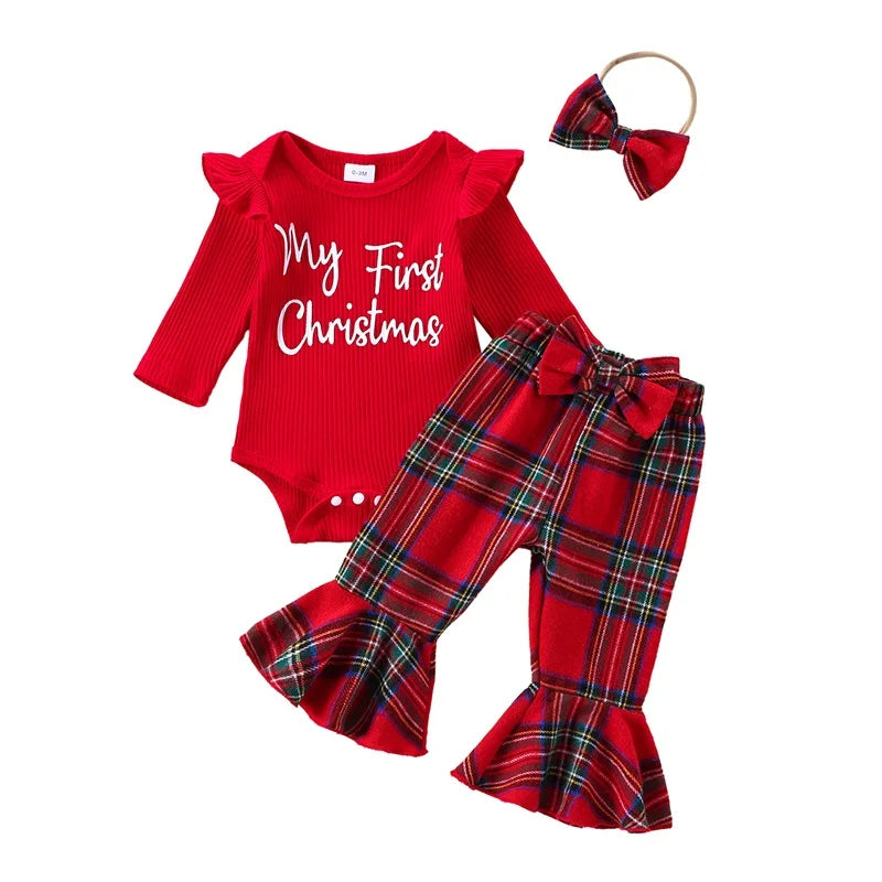 PudcocoCN Toddler Girl Winter Deer Print 3Pcs Outfit Set