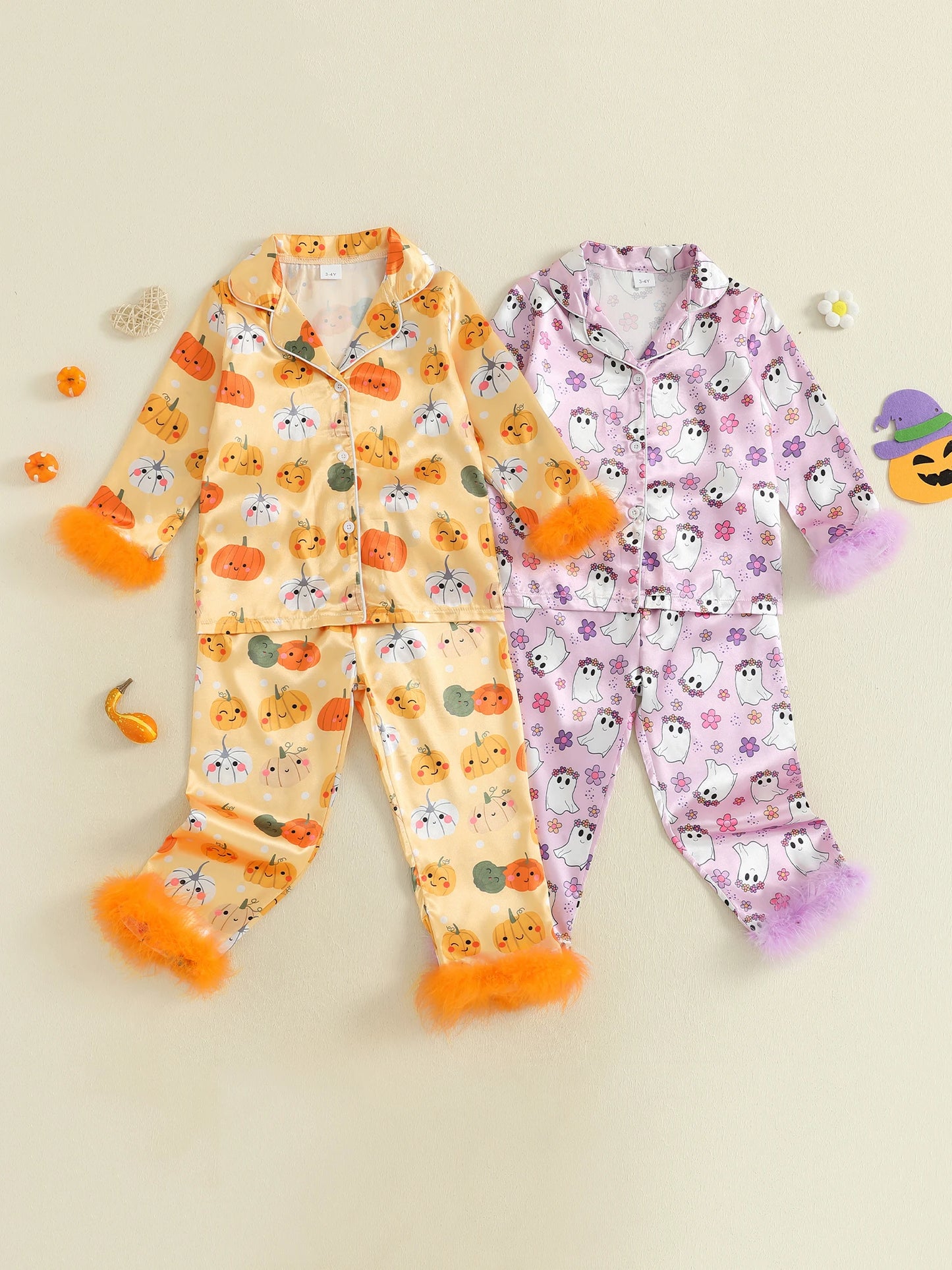 Girls Halloween Pajama Set Spooky Bat Spider Print Pajamas