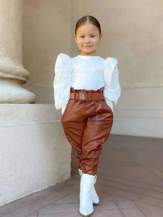 Girls Fall Winter Outfit Set With Ruffled Blouse Pants Boots