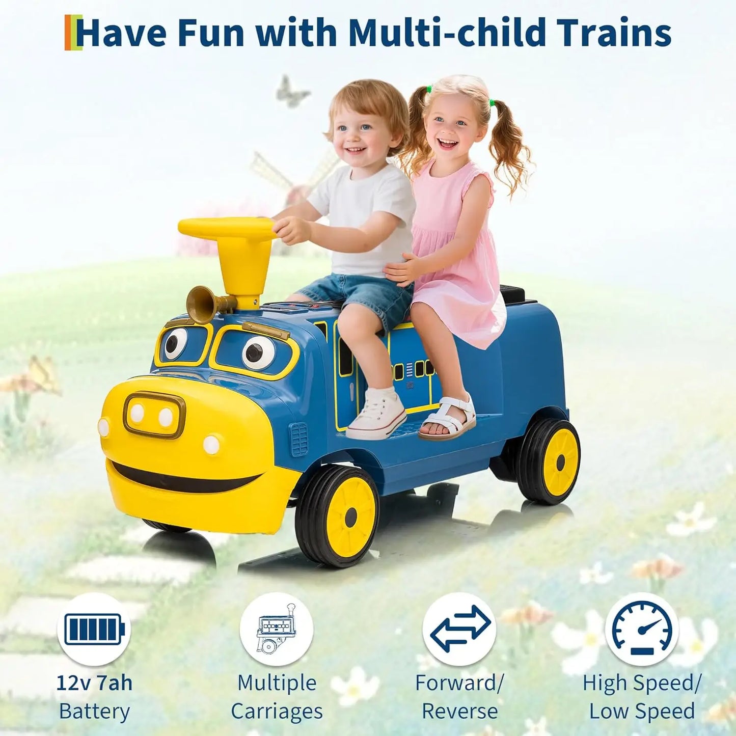 Electronic Two Seater Ride On Train Trackless 12V Vehicle Toddlers