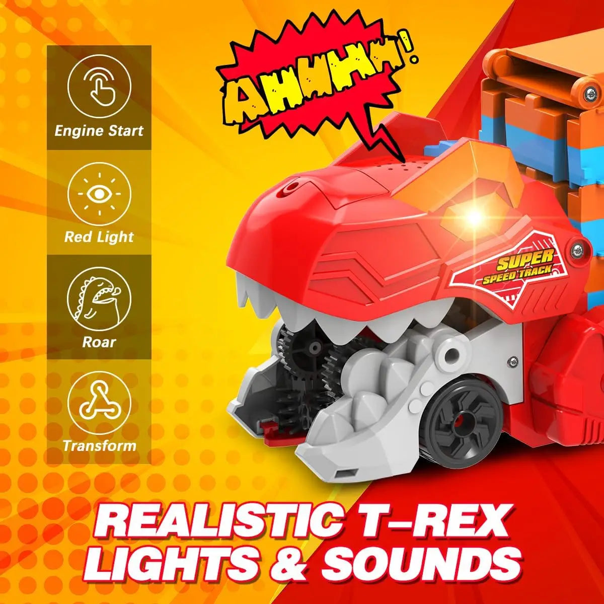 VATOS Dinosaur Transport Truck 3 In 1 Race Car Toy Set