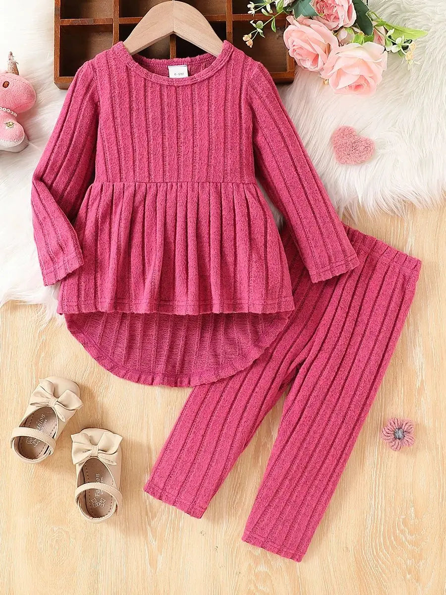 JOPGEEYCN Baby Girl 2 Piece Knit Striped Long Sleeve Set