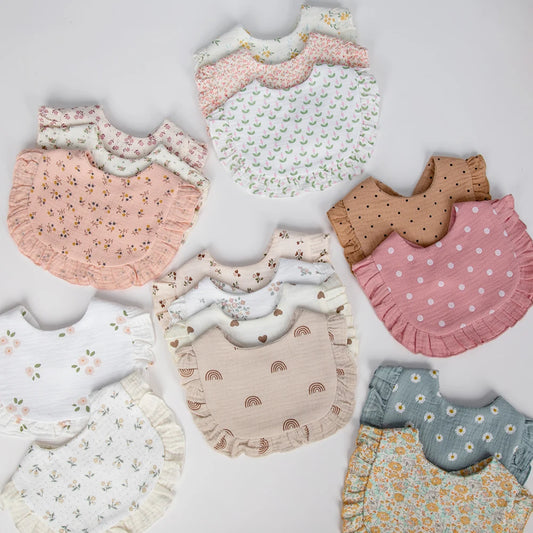 Flower Print Baby Bibs Adjustable Snap Burp Cloths Muslin Cotton
