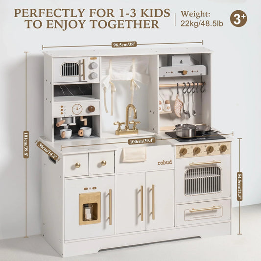 Robud Wooden Play Kitchen Set With Ice Maker And Coffee
