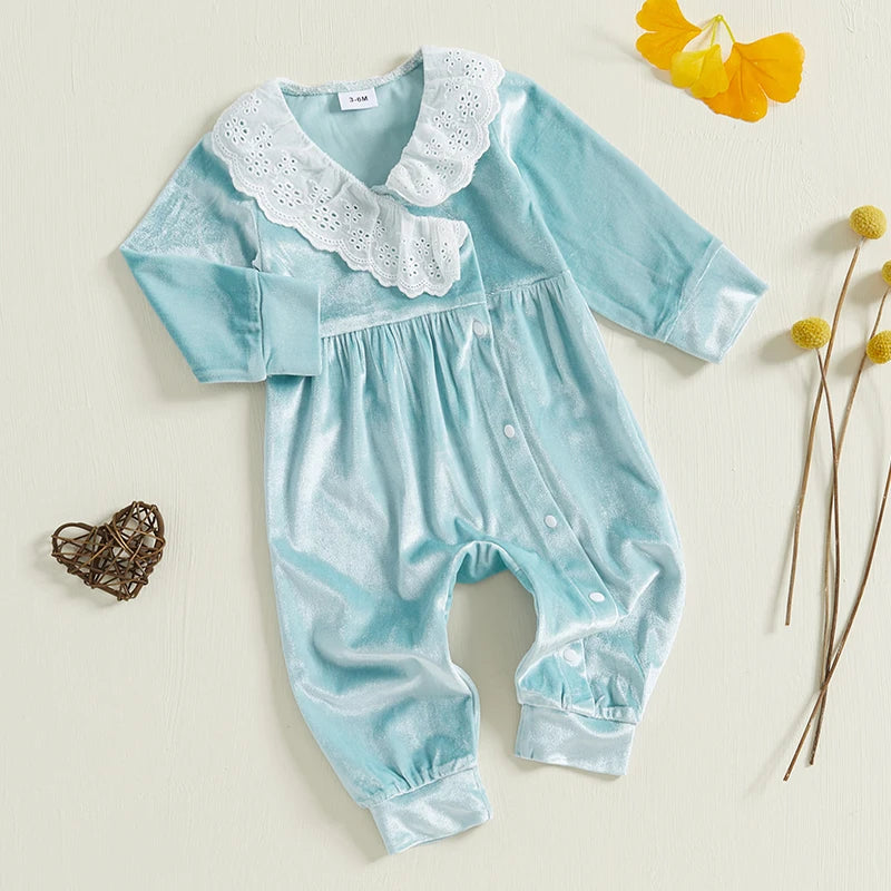 PudcocoCN Velvet Jumpsuit for Baby Unisex with Lace Collar