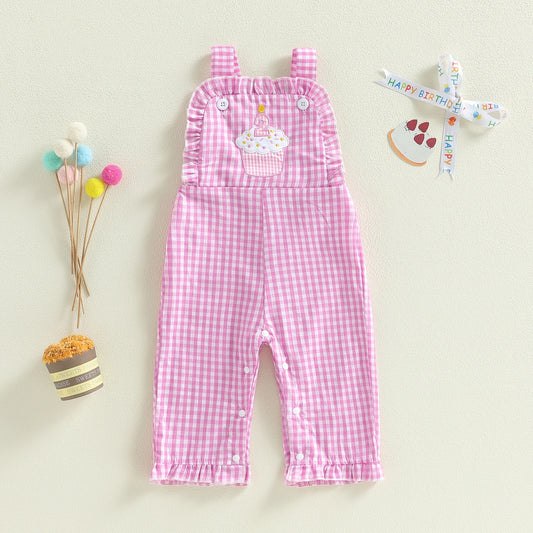 NONECN Denim Overall Dress For Toddler Girls With Floral Embroidery