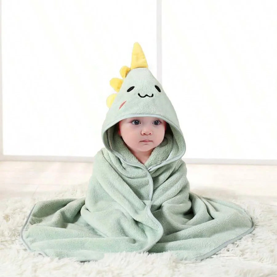 NONECN Baby Hooded Bathrobe Cartoon Coral Fleece Towel Blanket