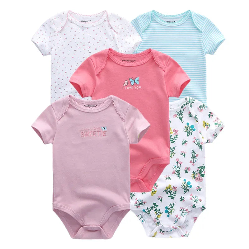 Kiddiezoom Summer 5 Piece Cartoon Bodysuits For Newborns
