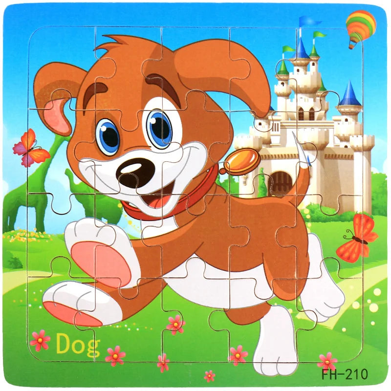 Wooden 3D Puzzle Cartoon Animals and Vehicles Jigsaw for Kids