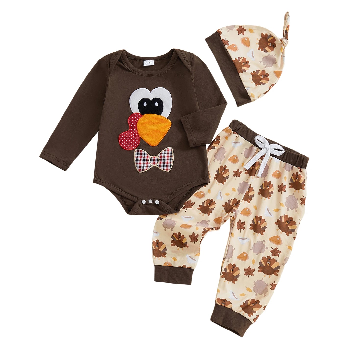 Guangdong CN Baby Thanksgiving 3Pcs Turkey Print Romper Set