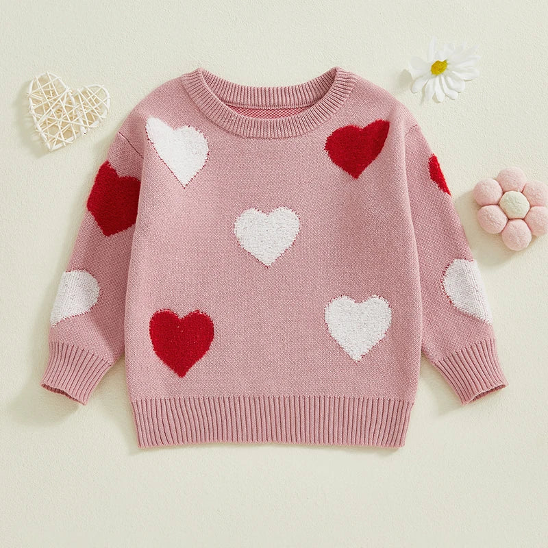 Girls Pullover Sweater Heart Pattern Knitwear For Toddlers