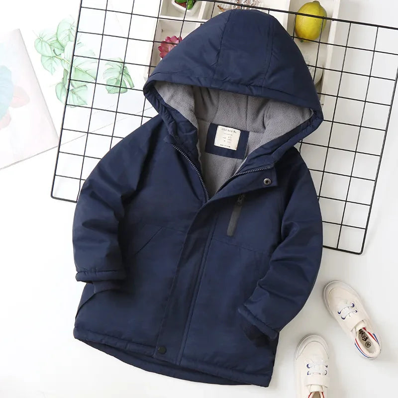 OLEKID Boys Hooded Winter Jacket Velvet Lined Outerwear
