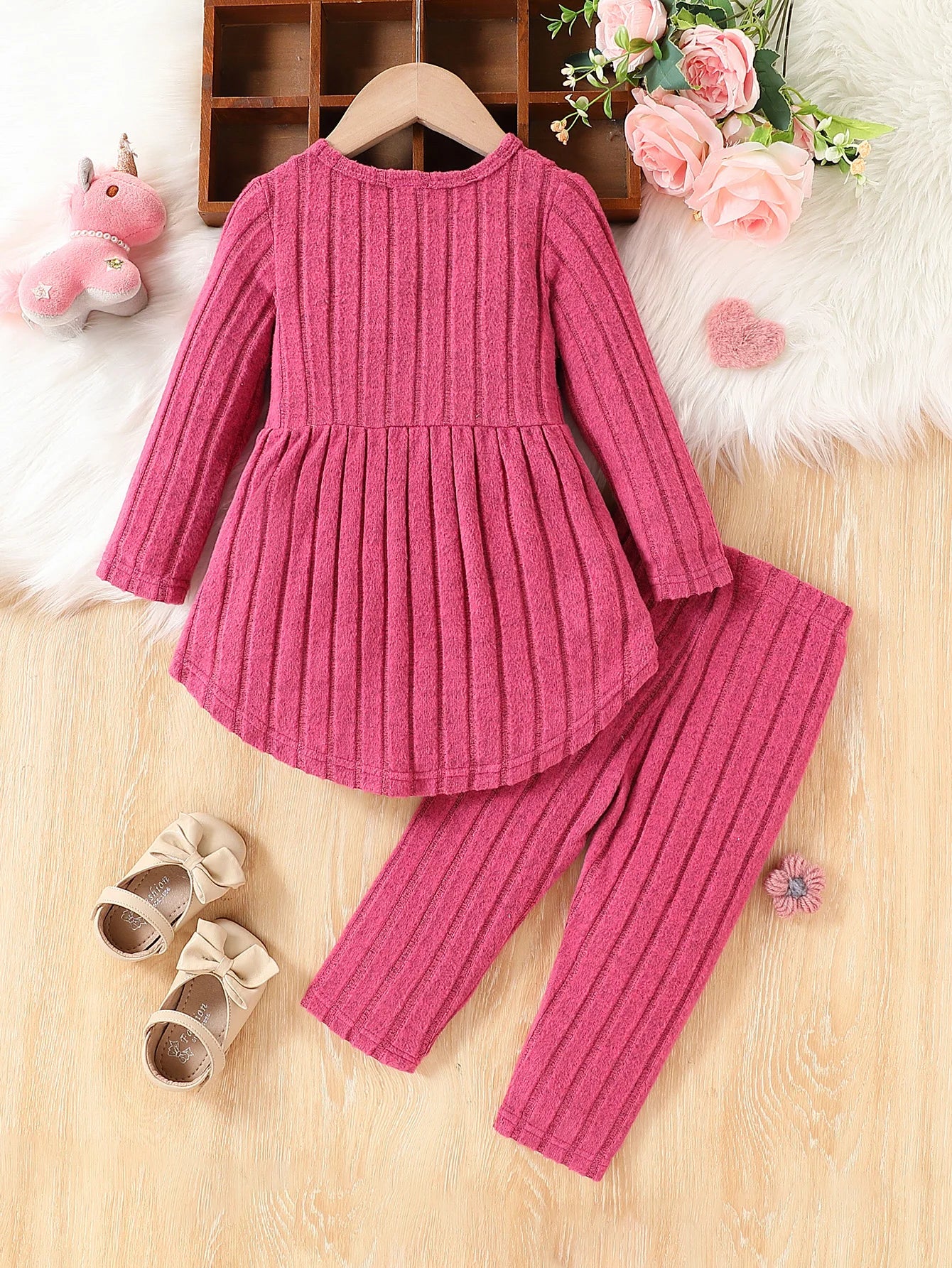 JOPGEEYCN Baby Girl 2 Piece Knit Striped Long Sleeve Set