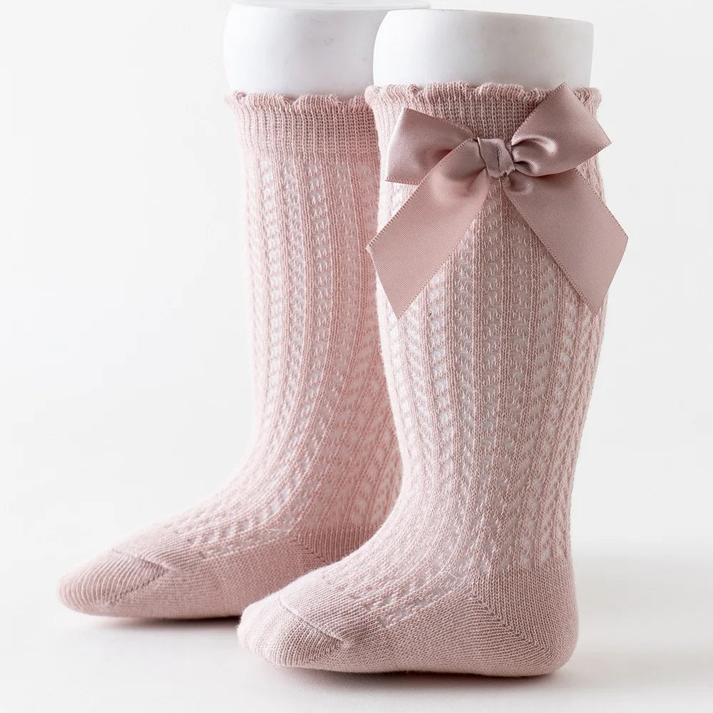 YWHUANSENCN Baby Girls Bowknot Knee High Fishnet Socks