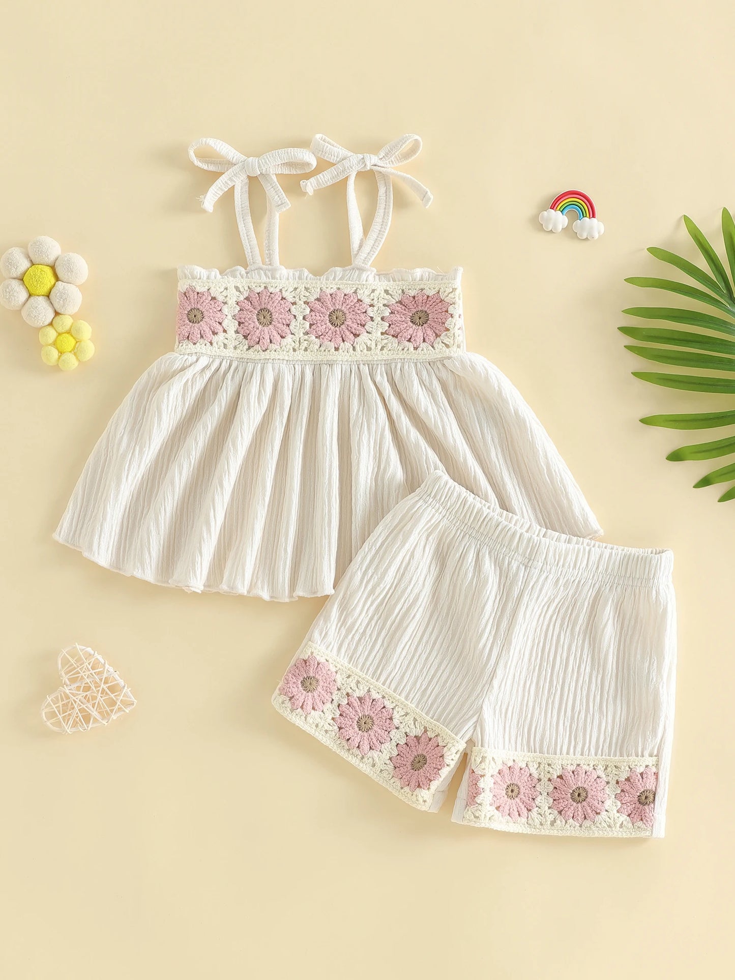 Girls Boho Floral Print Sleeveless Top And Shorts Set