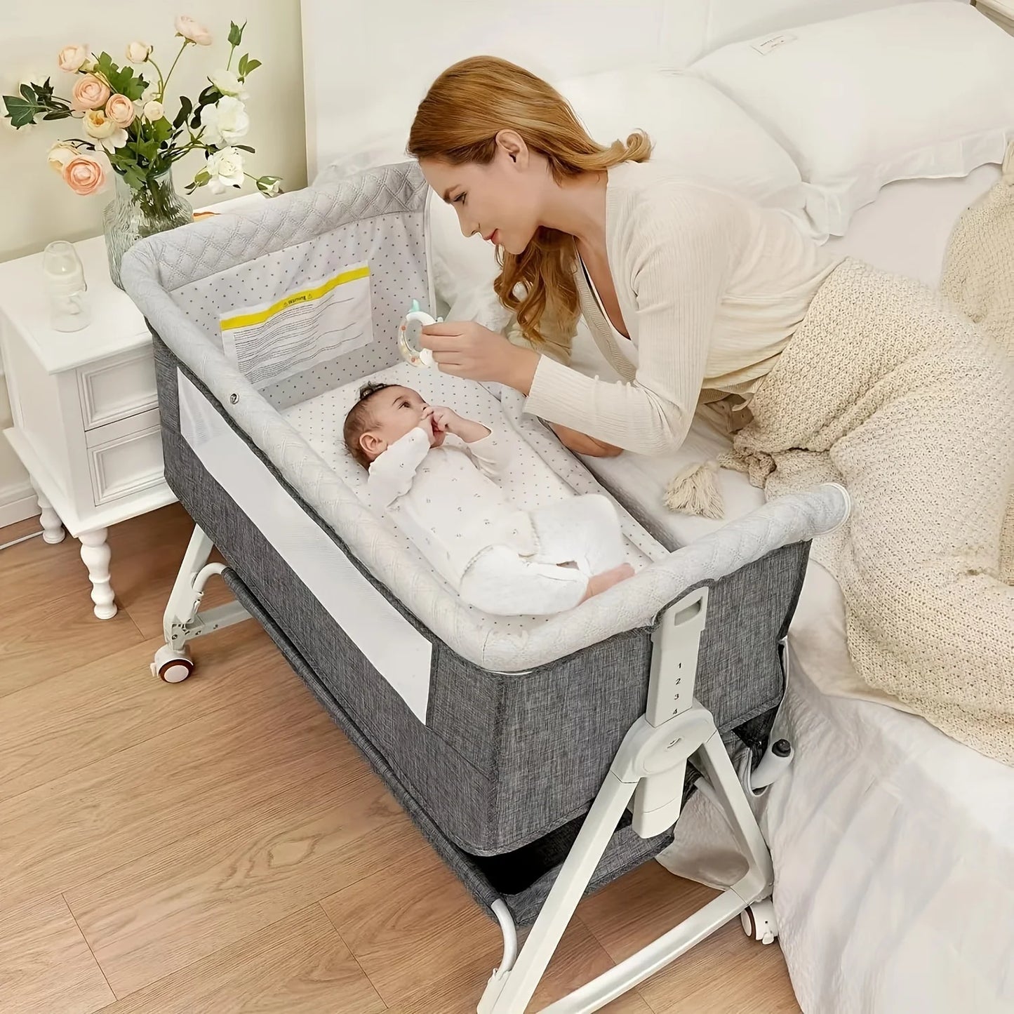 Premium Multifunctional Baby Bedside Bassinet 3in1 Sleeper With Adjustable Wheels