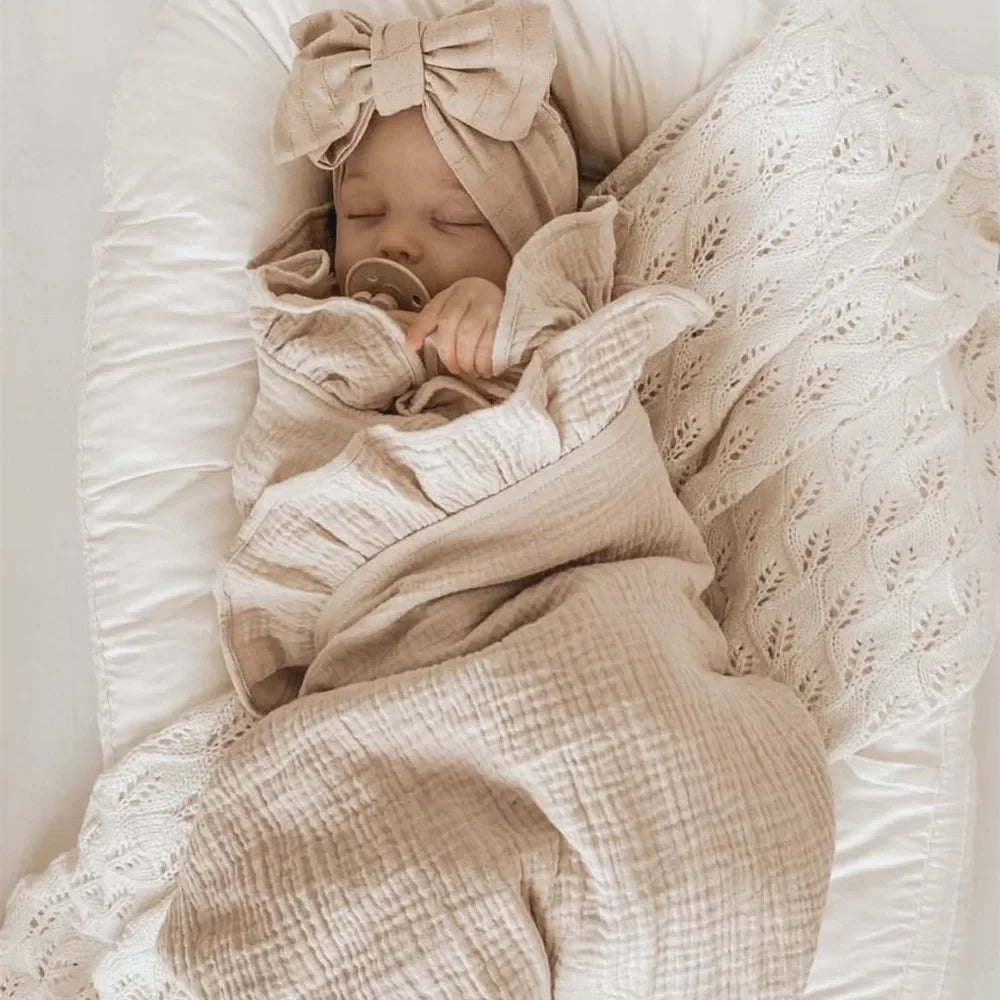 Zhejiang Muslin Baby Swaddle Blankets Ruffled Cotton