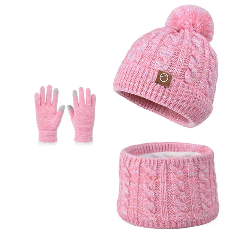 KINIJACN 3pc Kids Winter Hat Scarf Gloves Set Unisex AllSeasonProtectionThermalWarmth