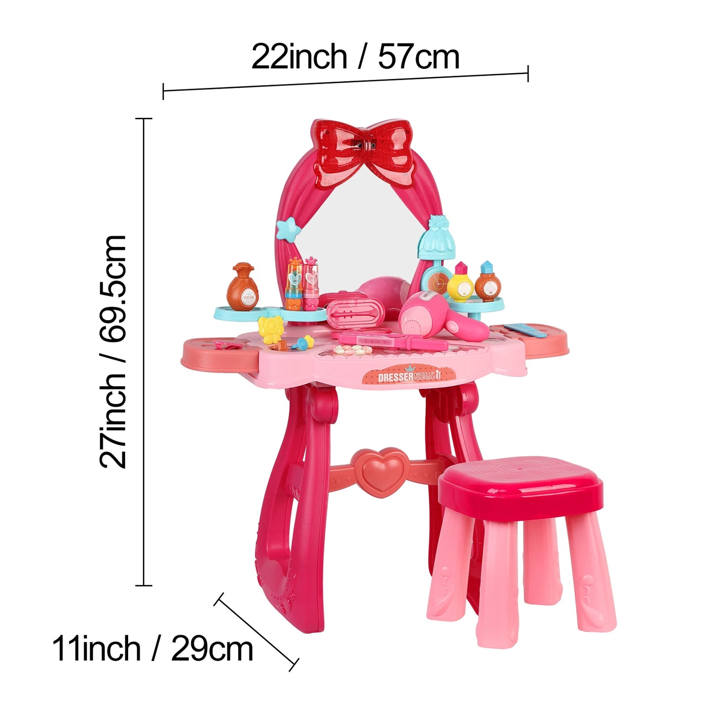 Diowewea 2 In 1 Toddler Vanity Table Set With Music