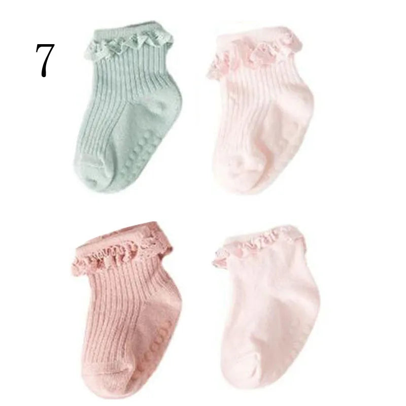 JYFTNCCN Baby Non Slip Cotton Socks 4 Pair Set For Girls