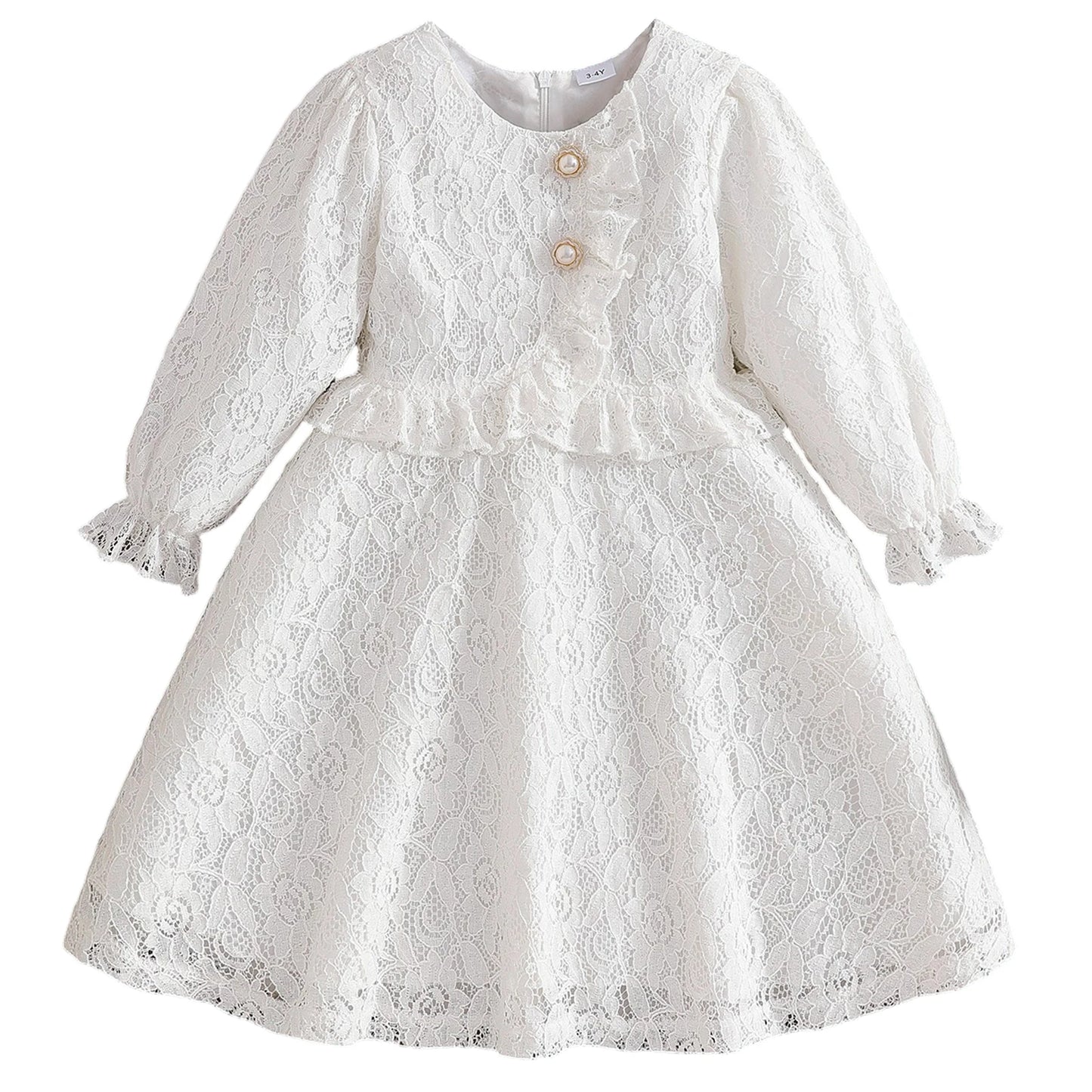 Girls Floral Lace Dress Long Sleeve Princess Style