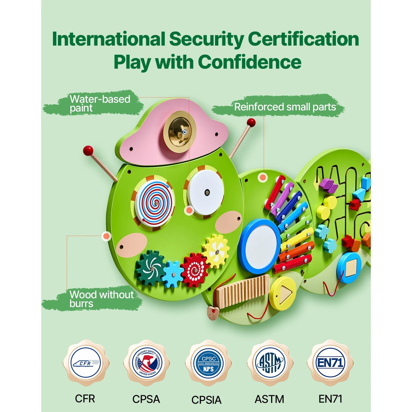 SucceBuy Caterpillar Kids Wall Busy Board 12 Activities