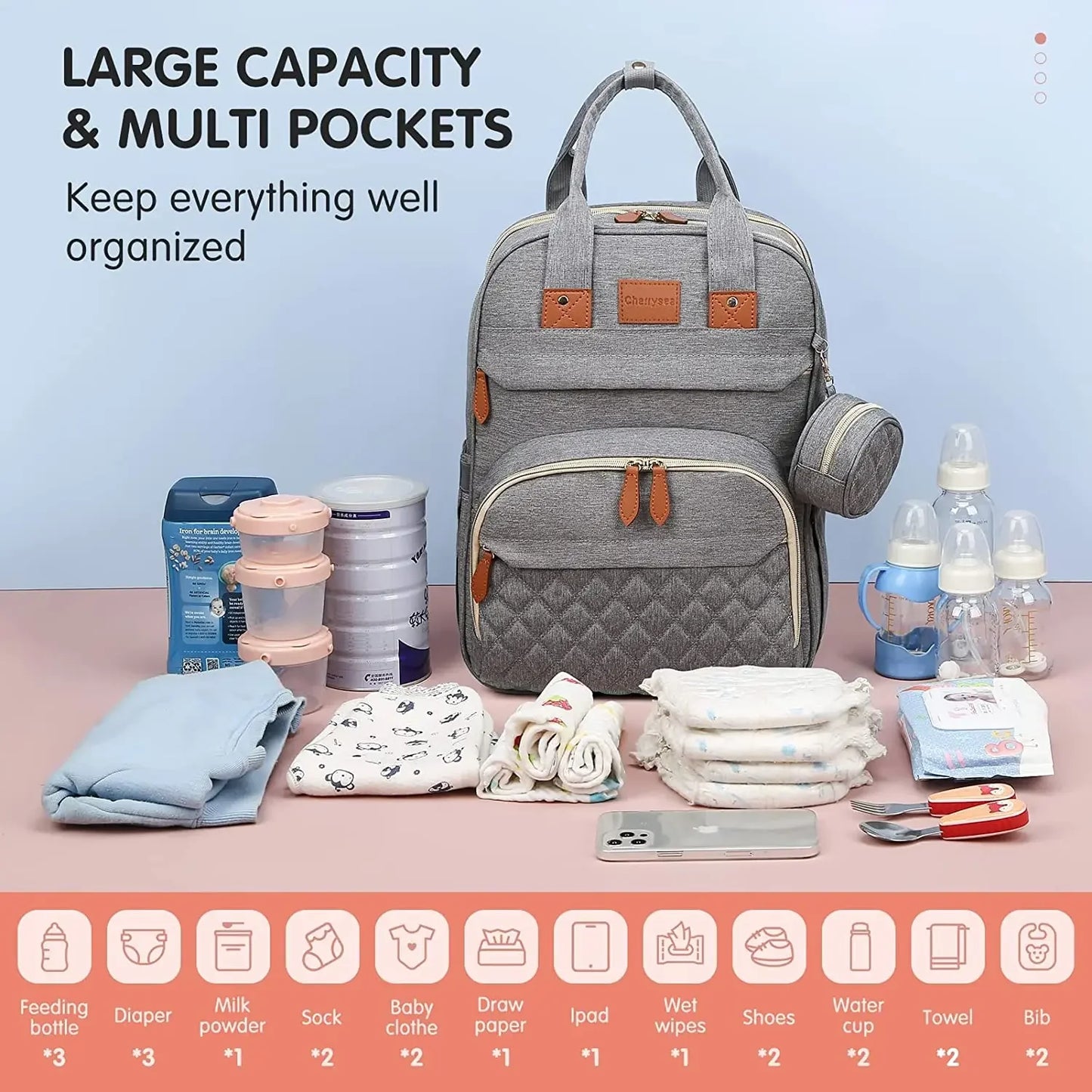 Diaper Bag Backpack Foldable Baby Bed Waterproof With USB Charge