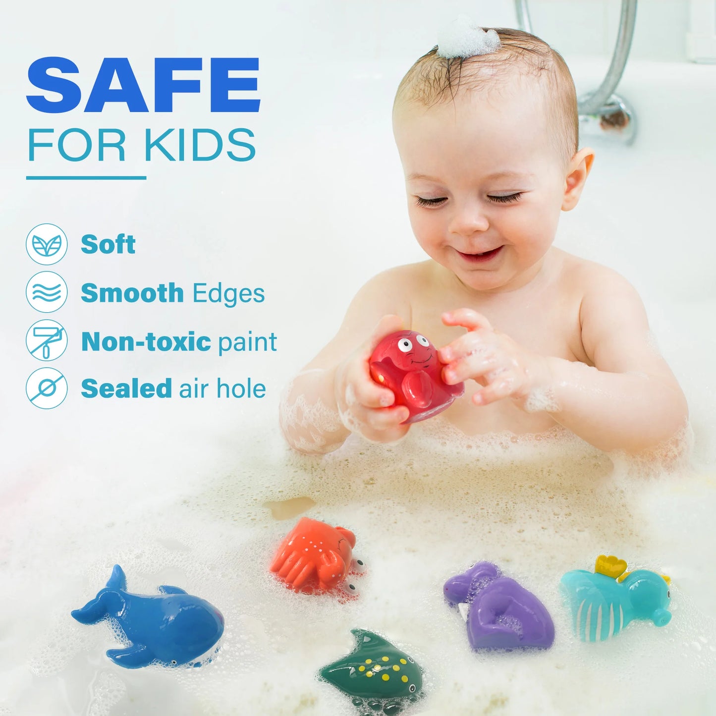 LotFancy 8 Pack Bath Toys Mold Free Ocean Animals Bathtub