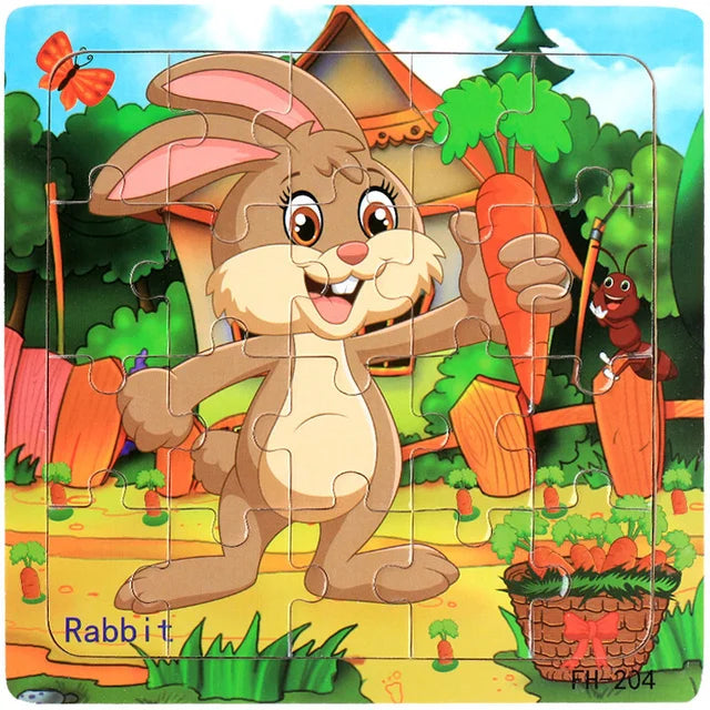Wooden 3D Puzzle Cartoon Animals and Vehicles Jigsaw for Kids