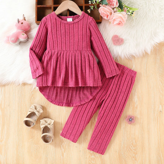 JOPGEEYCN Baby Girl 2 Piece Knit Striped Long Sleeve Set